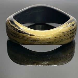 Black and Gold Painted Wood Bangle Bracelet